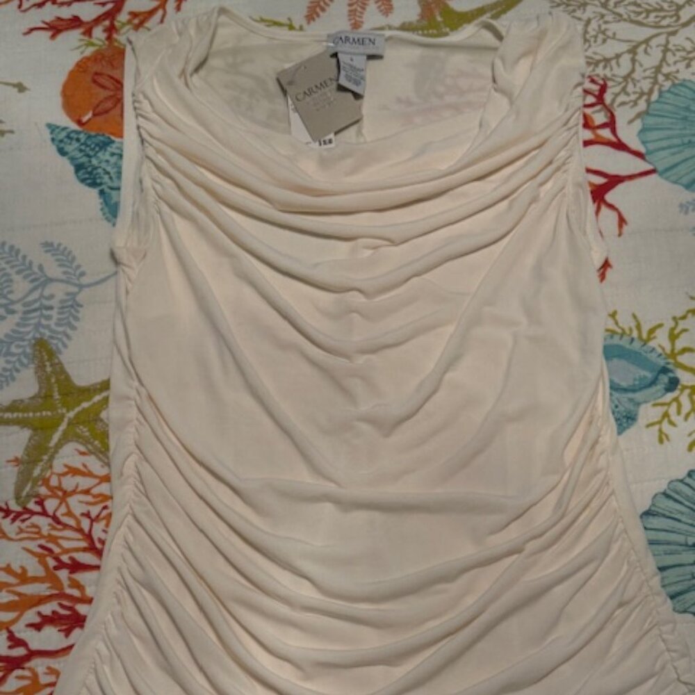 Carmen Marc Valvo - Sleeveless Draped Front Blouse - Ivory Jasmine - Size L